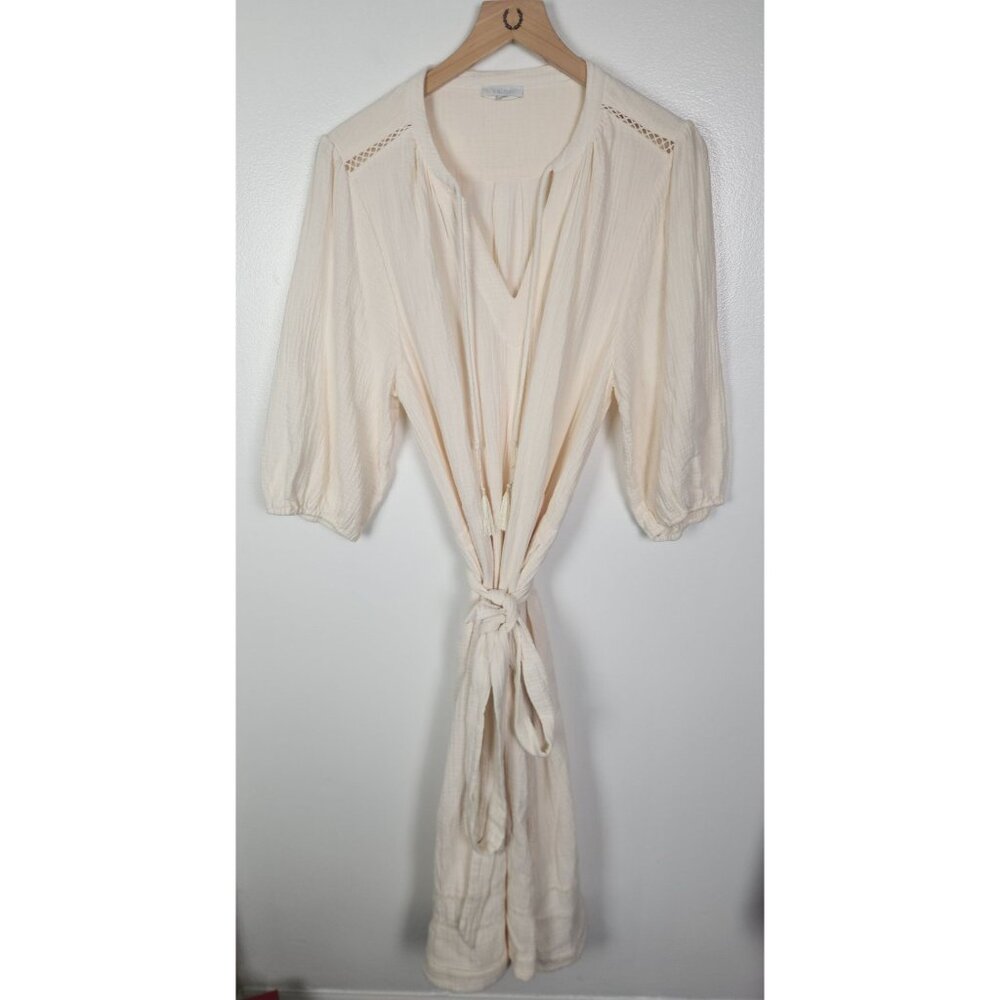 Johnny Was Calme Women's Sz. XL Organic Cotton Ivory Embrodered Tie Dress